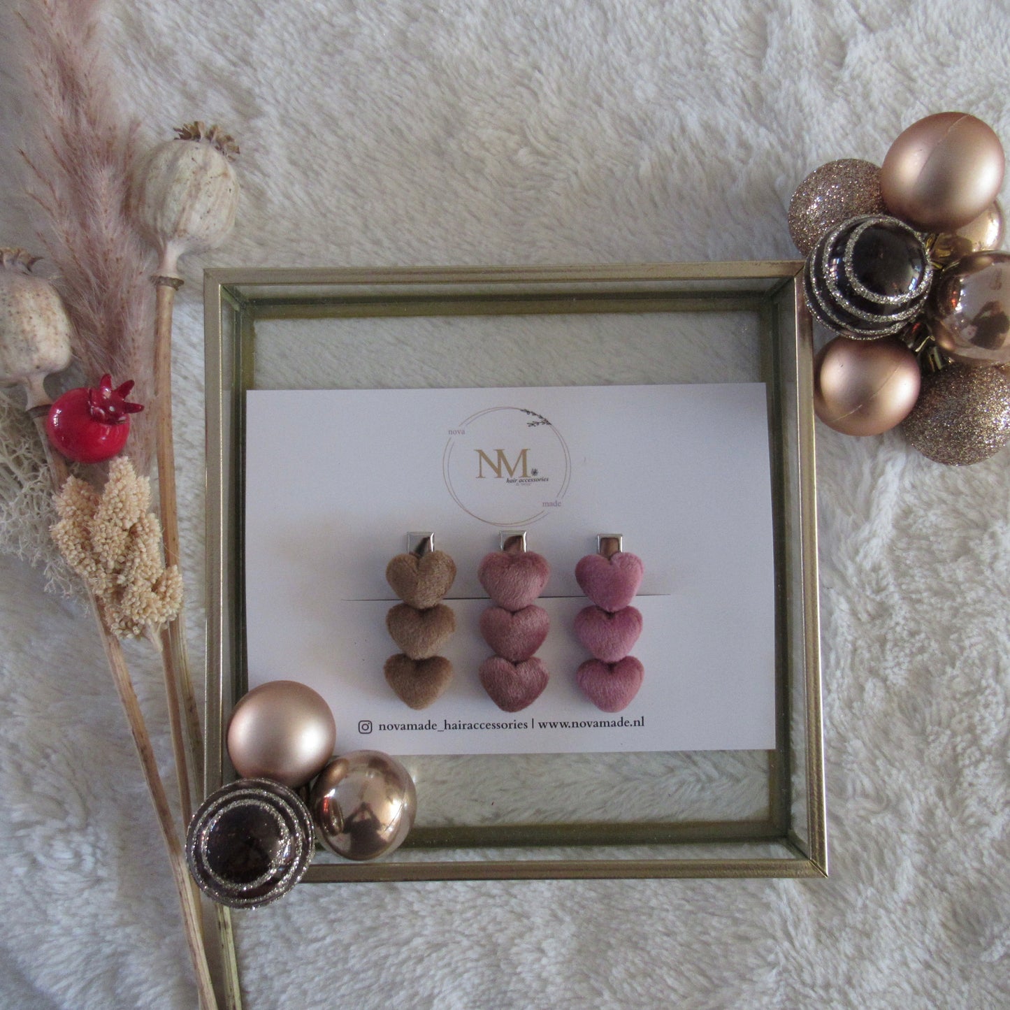 December collectie - bruine tinten plunch hartjes set
