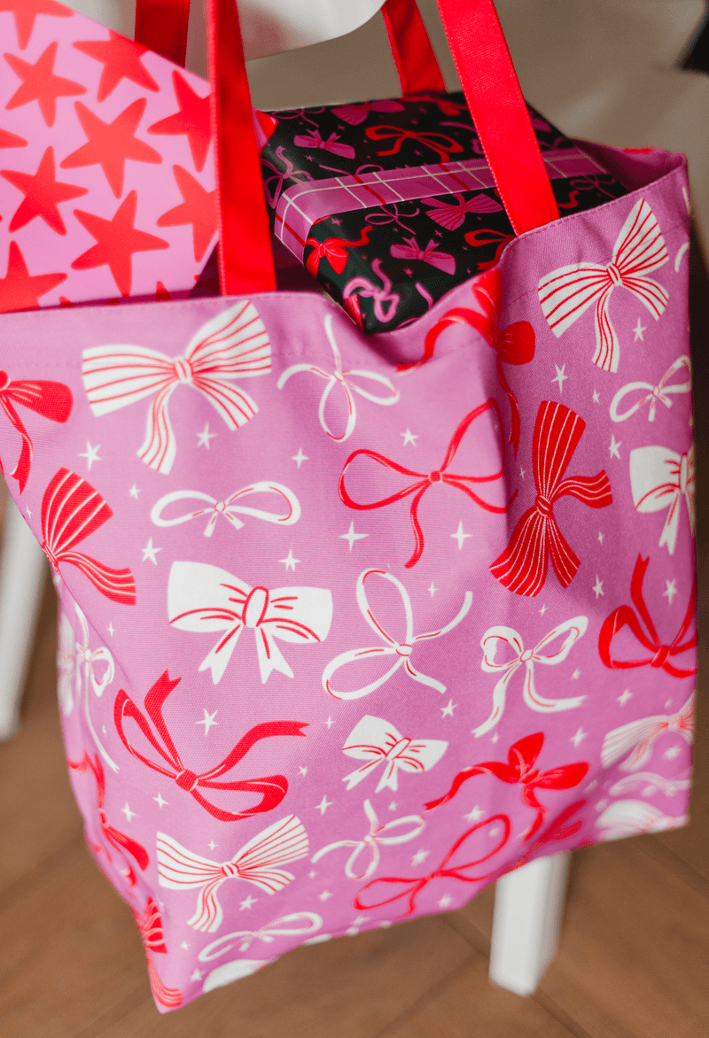 Canvas tas | bows pink/red