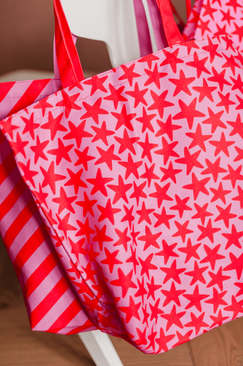 Canvas tas | stars pink/red