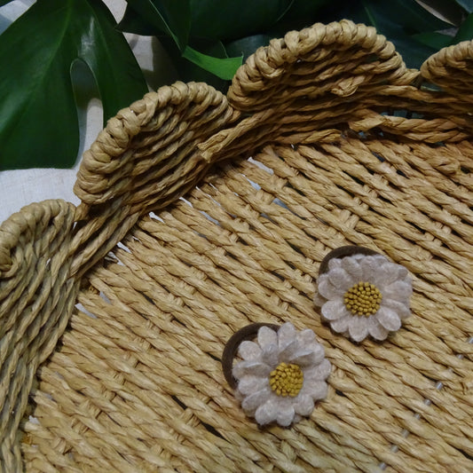 Elastiek | beige wollen bloem