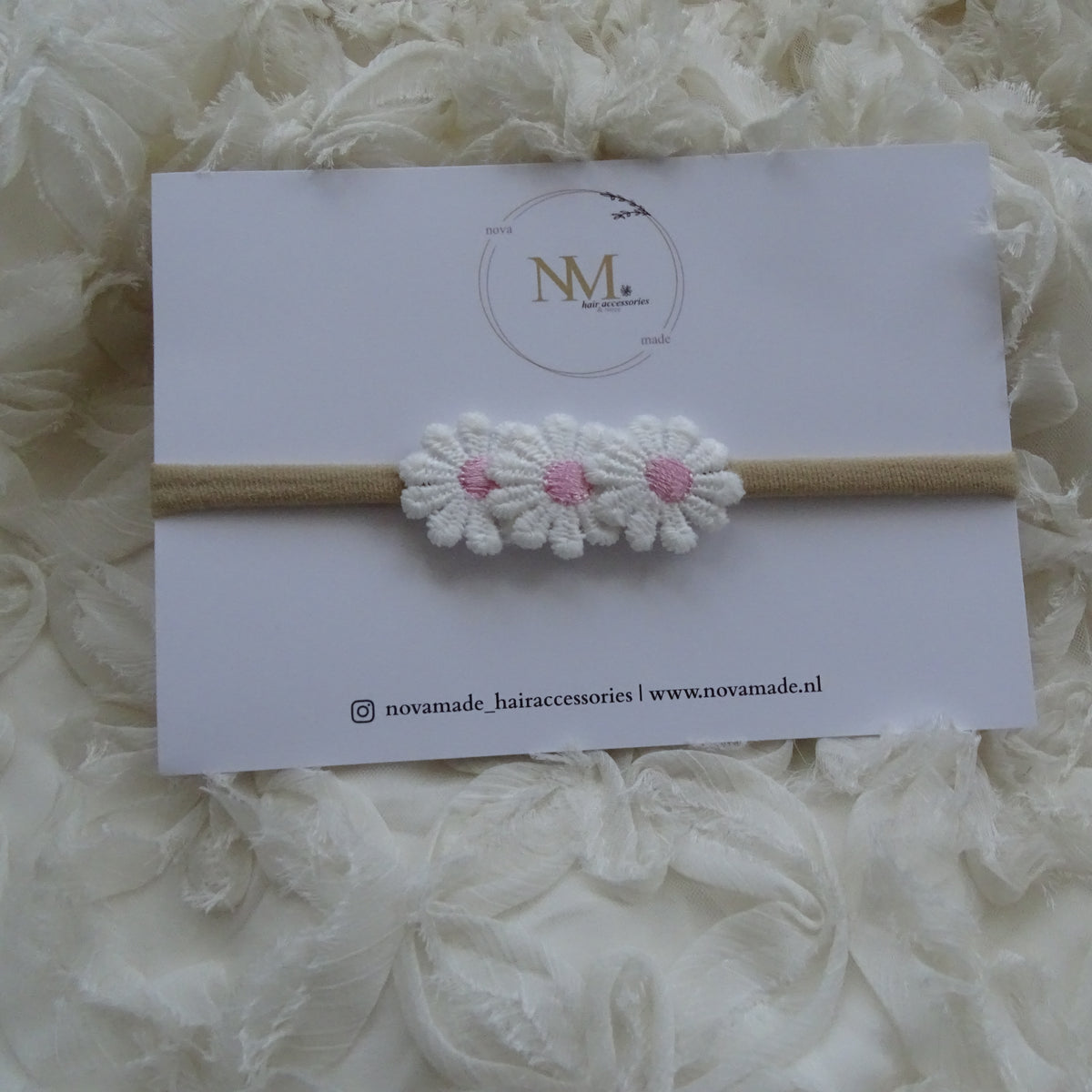 Haarband | madelief wit/roze