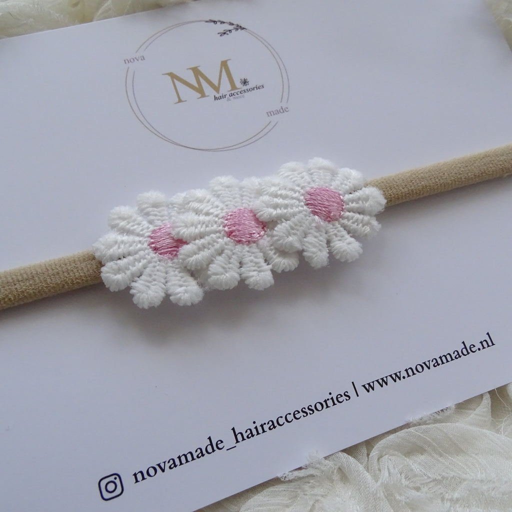 Haarband | madelief wit/roze