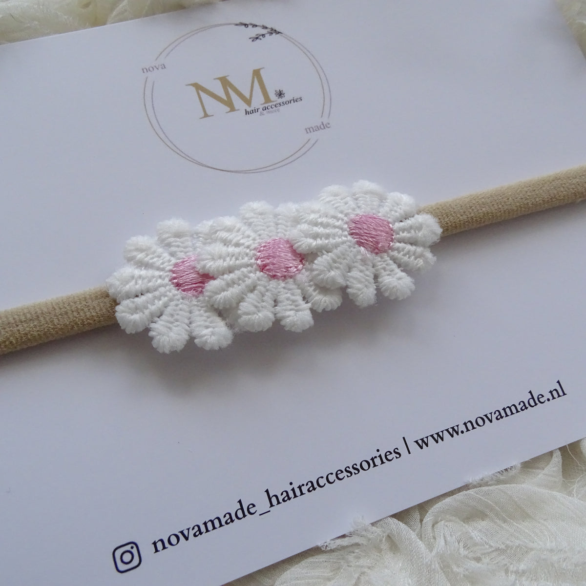 Haarband | madelief wit/roze