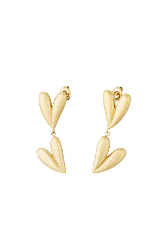 Oorbel | double heart - goud