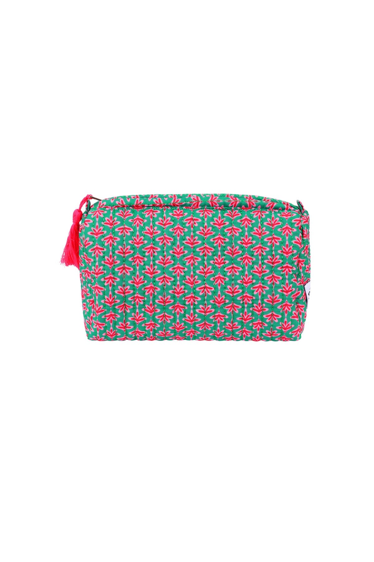 Make-up tas | groen met roze bloemen